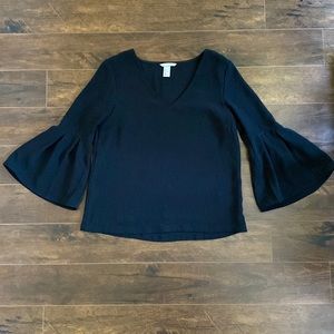 H&M - Bell Sleeve Blouse - Black - 6